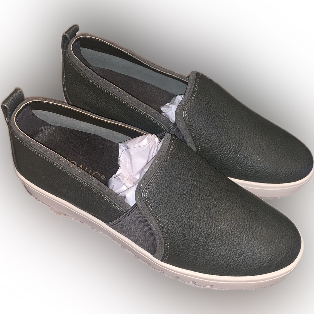Vionic Slip-On Flats in Olive Green with White Soles